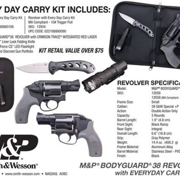Smith & Wesson M&P Bodyguard Everyday Carry Kit 38 Special+P, 1.9" Barrel, Crimson Trace, 5rd