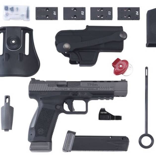 Century CANIK TP9SFx 9MM, 5.2" Match Grade Barrel Tungsten Gray, Two 20rd Mags, Holster, Vortex Red Dot Sight