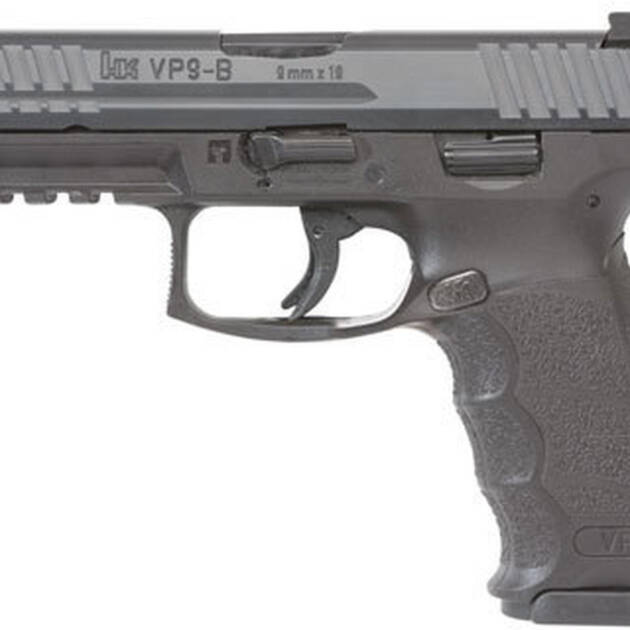 HK, VP9-B 9MM, 4" Barrel Black, 3 Dot Sights, 2- 15Rd Mags, Push Button Magazine Release